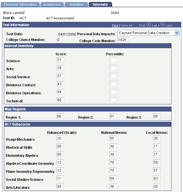 Interests page (1 of 2)