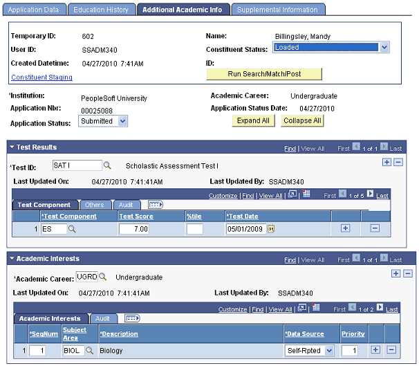 Additional Academic Info page