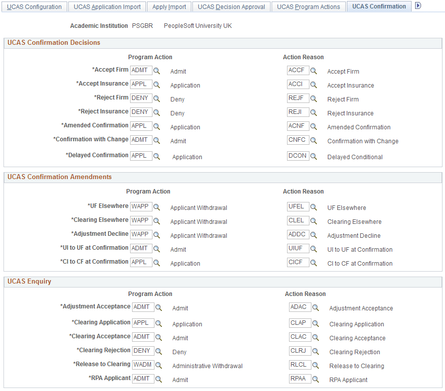 UCAS (Universities and Colleges Admissions Service) Confirmation page