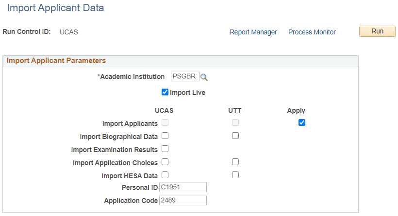 Import Applicant Data page