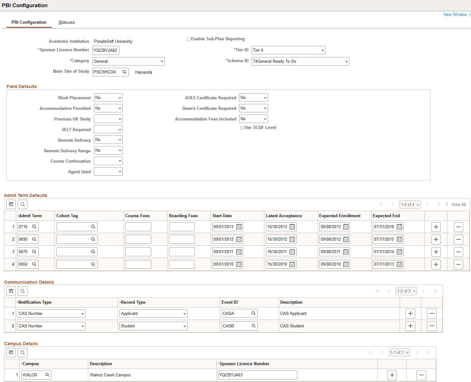 PBI (Points Based Immigration) Configuration page
