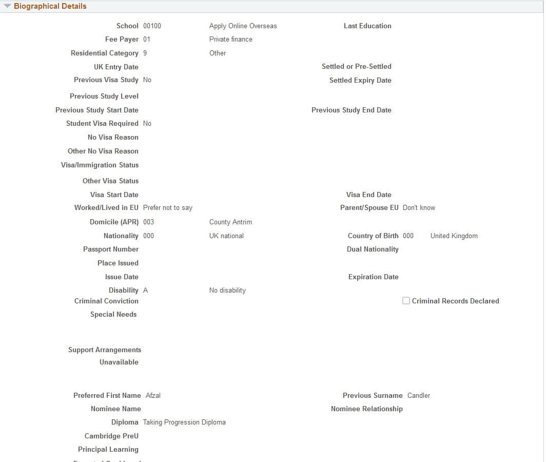 UCAS (Universities and Colleges Admissions Service) Applicant Summary page (2 of 3)