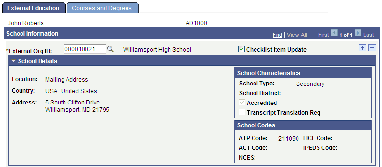 External Education page (1 of 2)
