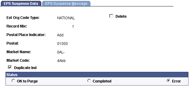 EPS (Enrollment Planning Service) Suspense Data page