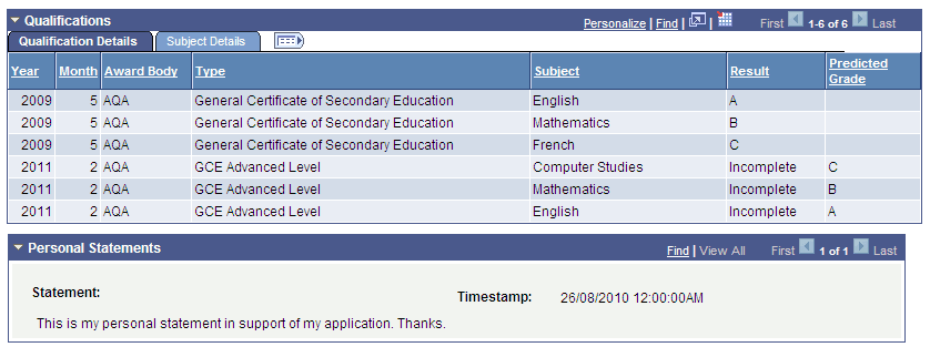 UCAS (Universities and Colleges Admissions Service) Application Notes page (2 of 4)