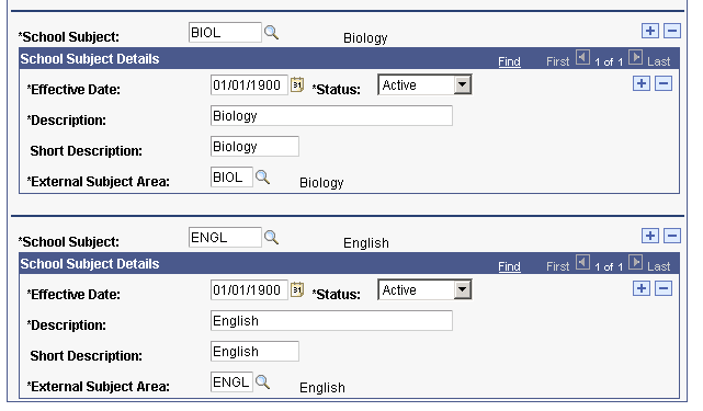 School Subject Maintenance page (2 of 2)