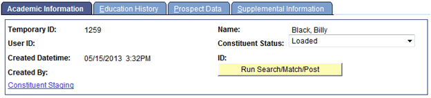 Example of a header region on the Prospect/Admissions Staging component pages