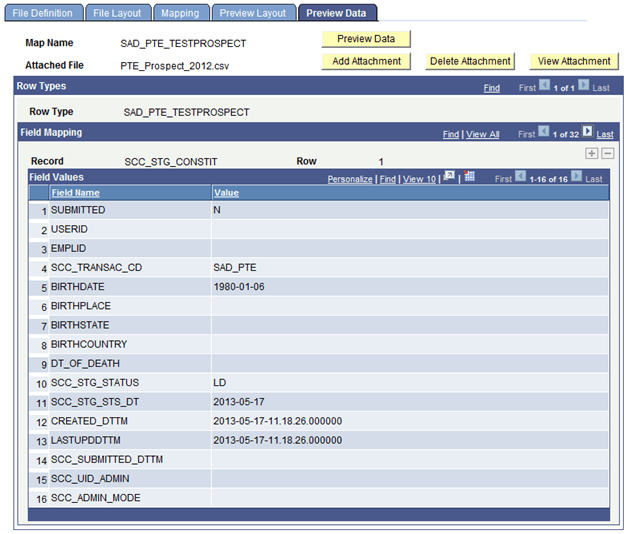Example of previewing data