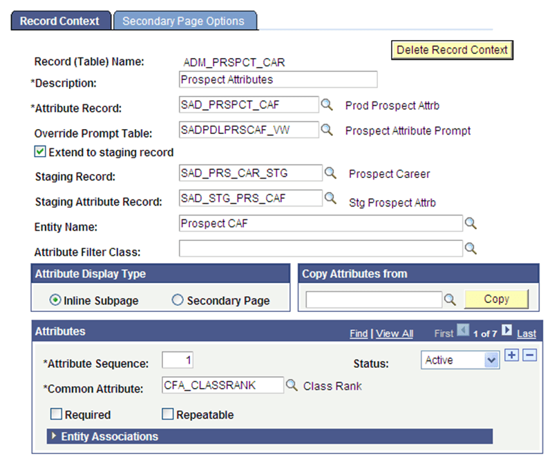 Record Context for Prospect Career