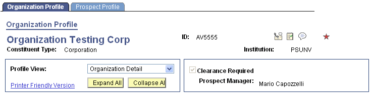 Organization Profile page (1 of 5)