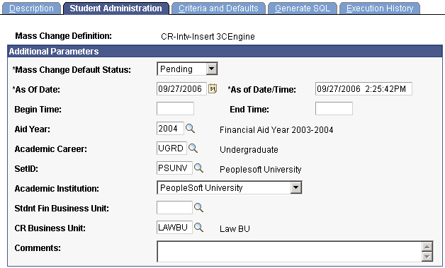 Student Administration page