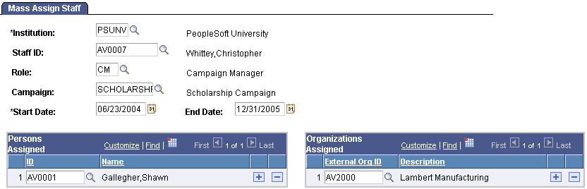 Mass Assign Staff page