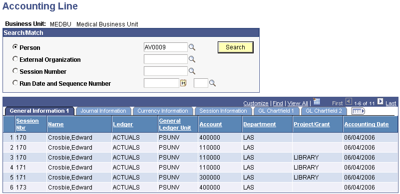 Accounting Line page
