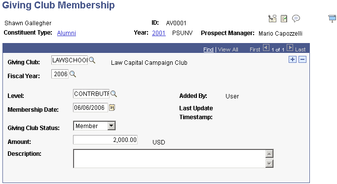 Giving Club Membership page