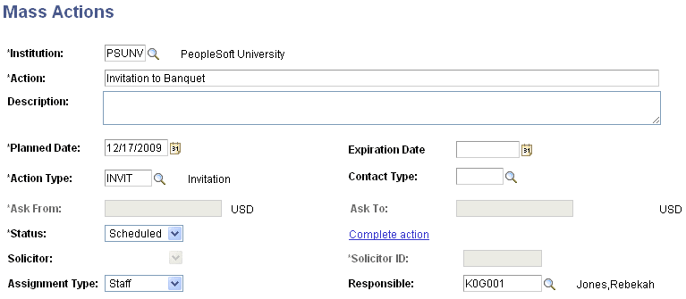 Mass Actions page (1 of 2)