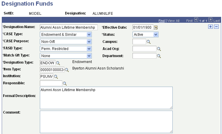 Designation Funds page (1 of 2)