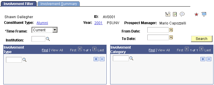 Involvement Filter page