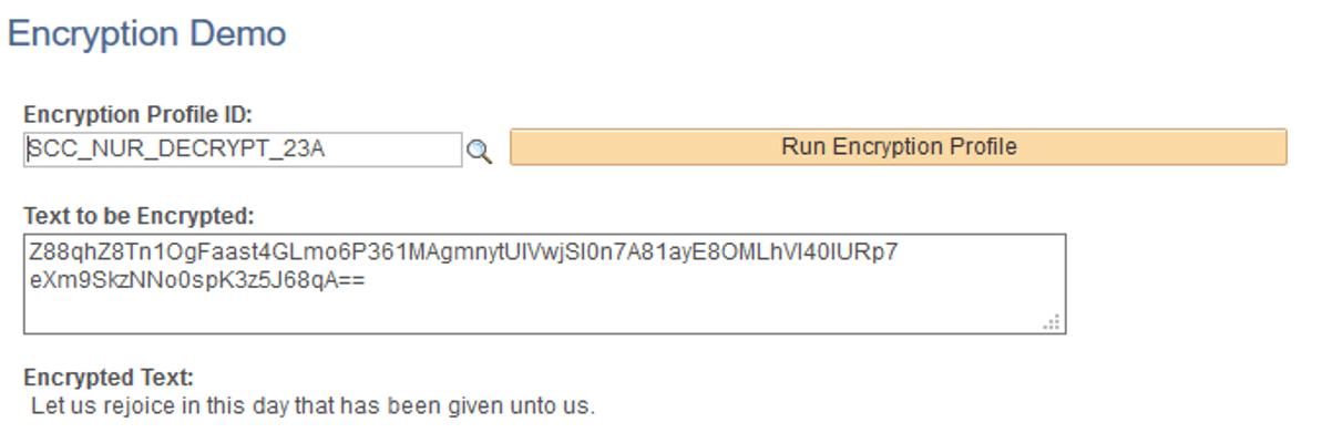 Encryption Demo page for SCC_NUR_DECRYPT_23A