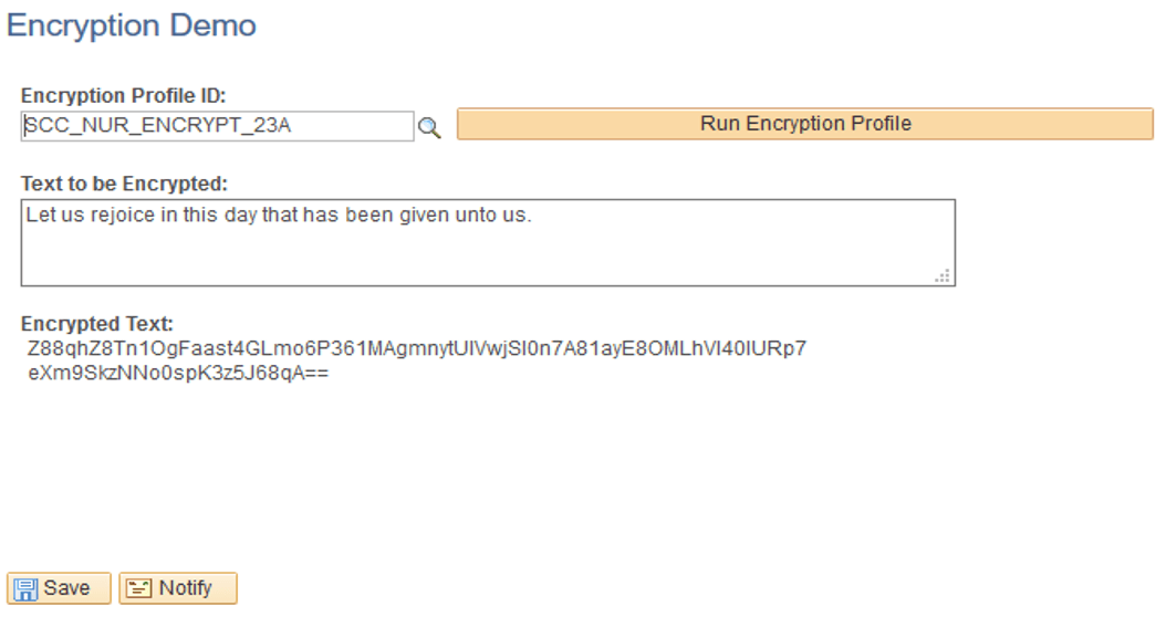 Encryption Demo page for SCC_NUR_ENCRYPT_23A