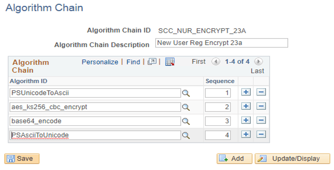 Algorithm Chain page for SCC_NUR_ENCRYPT_23A