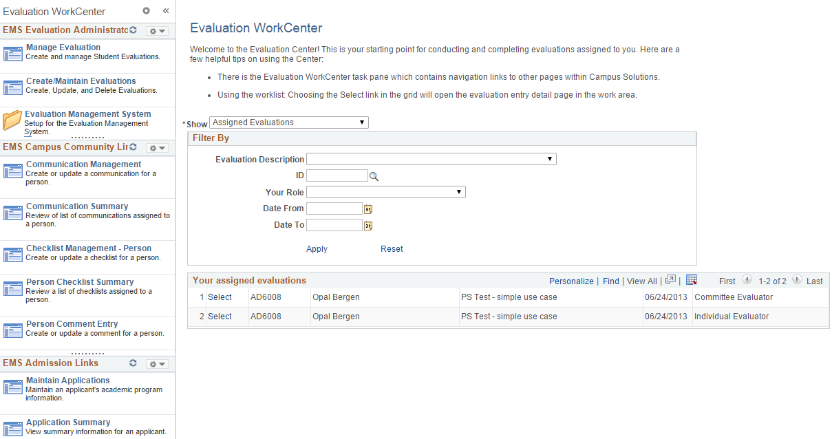 Delivered Evaluation WorkCenter