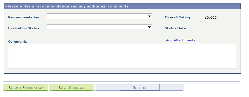 Example of Evaluation Decision Entry page for a Committee Administrator (2 of 2)