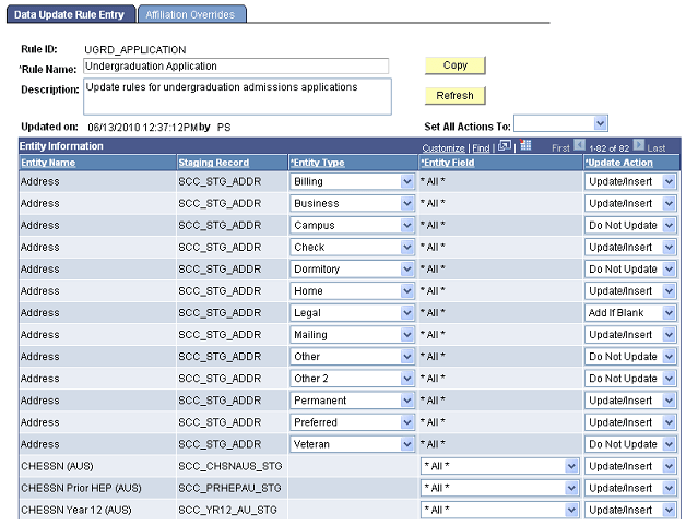 Data Update Rule Entry page (1 of 4)