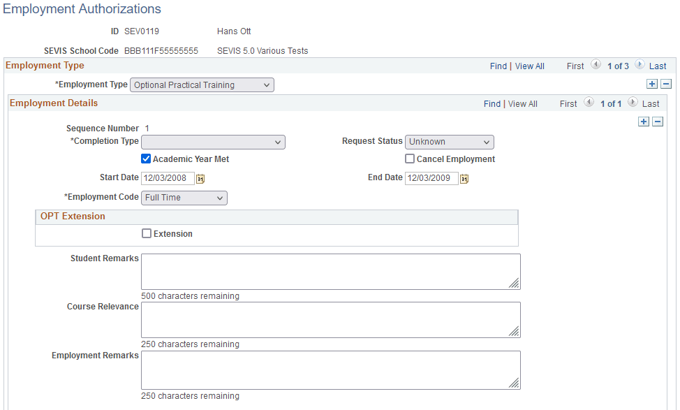 Employment Authorizations page
