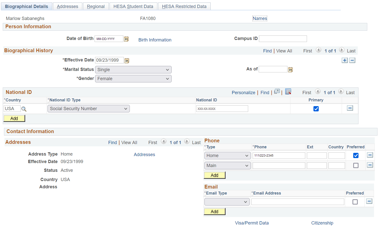 Biographical Details page