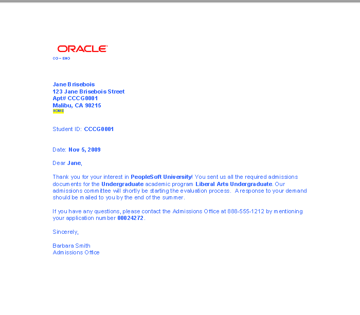 Example view of a generated letter output