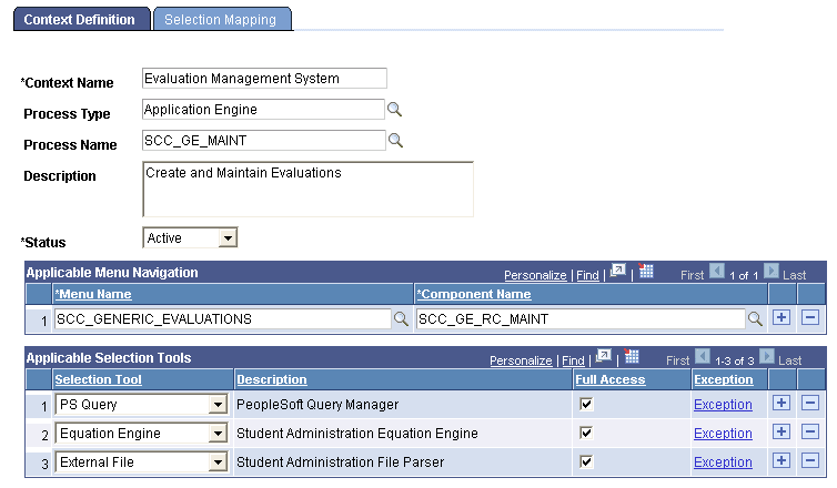 Context Definition page