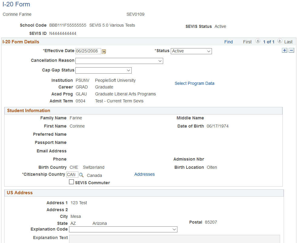 I-20 (Certificate of Eligibility for Non-immigrant Student Status) Form page (1 of 3)