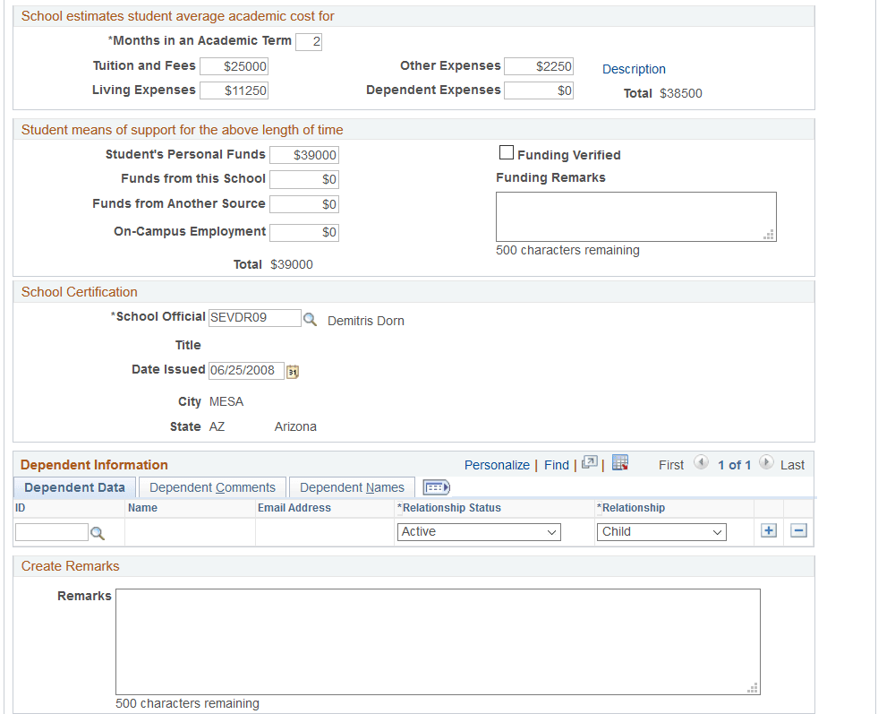 I-20 (Certificate of Eligibility for Non-immigrant Student Status) Form page (3 of 3)