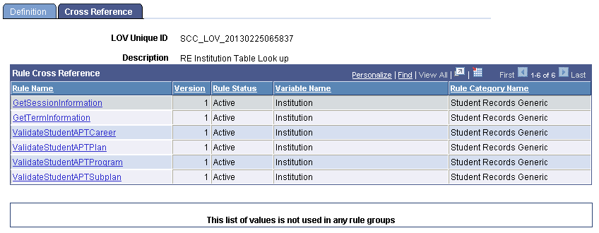 Define List of Values - Table