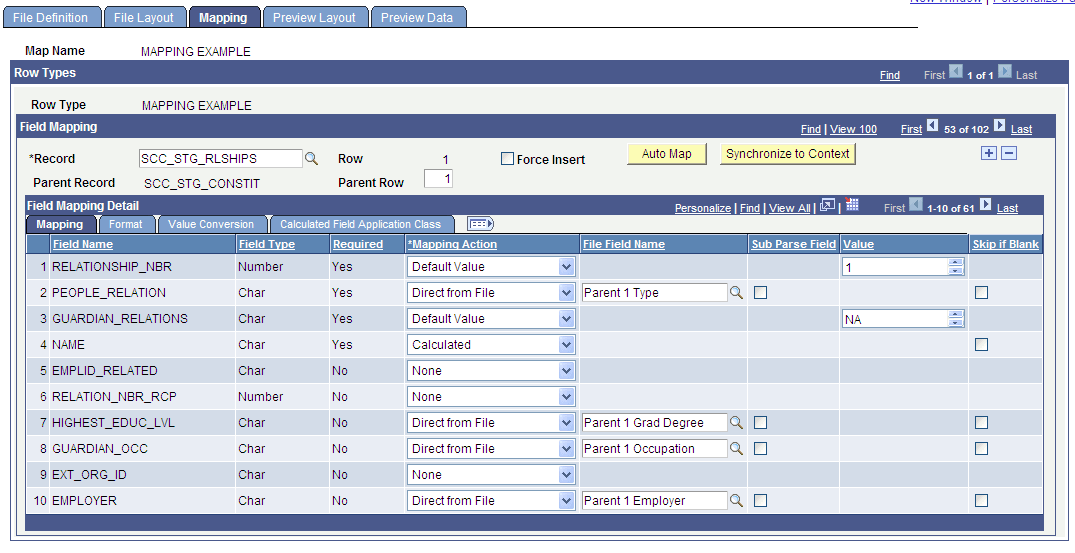 Mapping page - Mapping tab