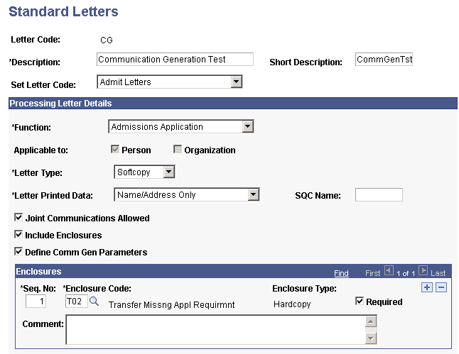 Standard Letters page (1 of 2)