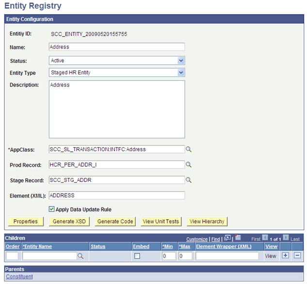 Example of the entity created for Address