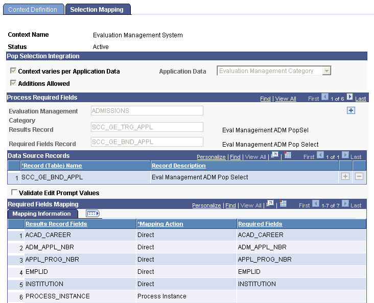 Selection Mapping page