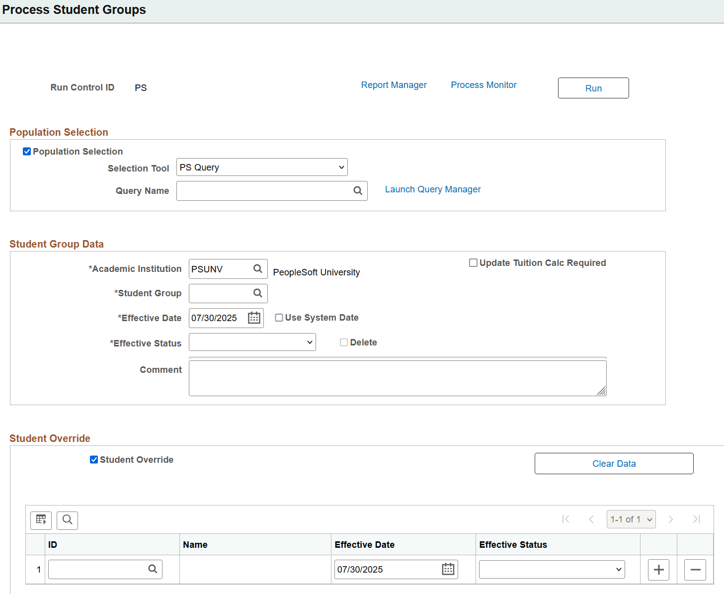 Process Student Groups page
