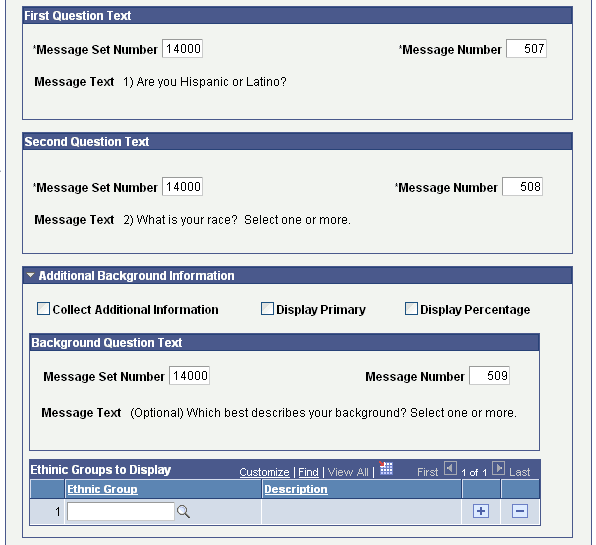 Self Service Ethnicity Setup page (2 of 3)
