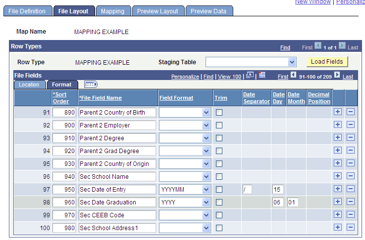 File Layout page - Format tab