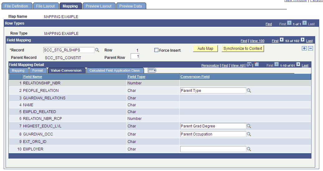 Mapping page - Value Conversion tab