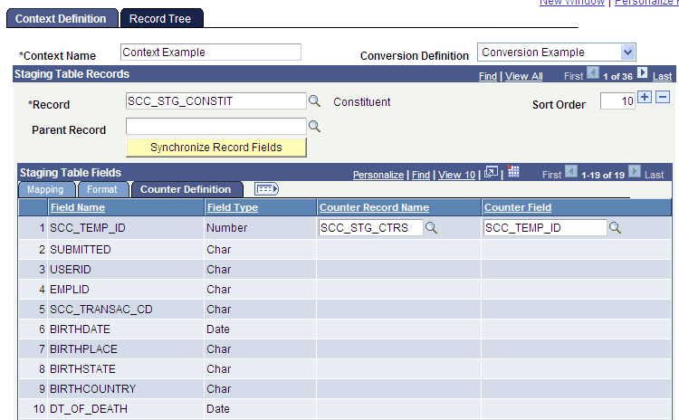 Context Definition page - Counter Definition tab (1 of 2)