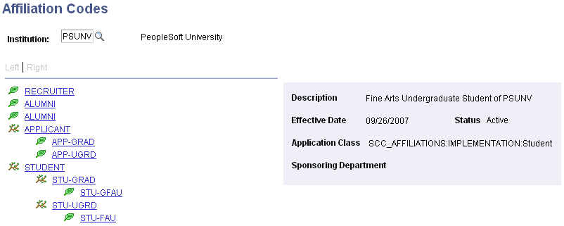 Affiliation Codes page