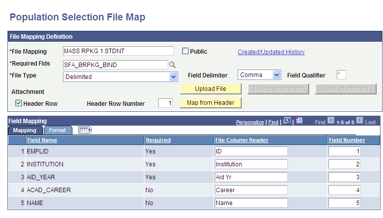 Population Selection File Map - Mapping tab
