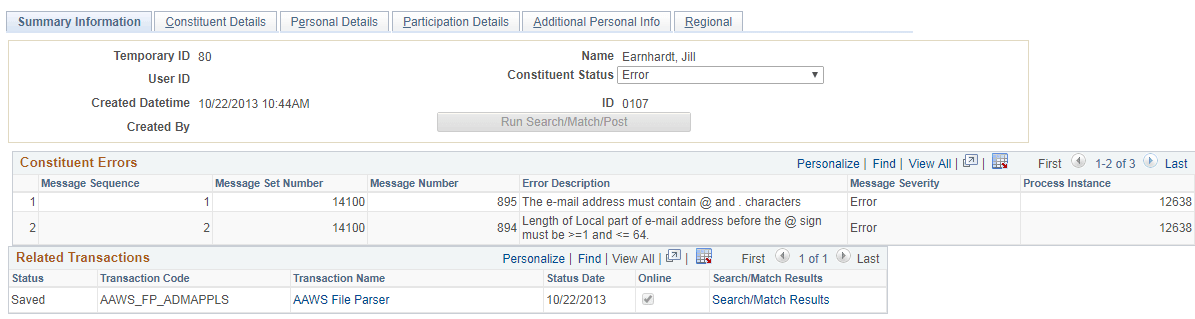 Example of constituent errors displayed in the Constituent Staging component