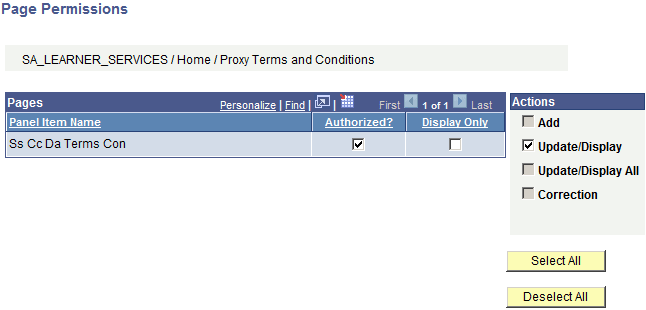 Page Permissions page
