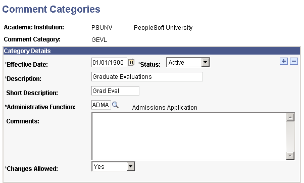 Comment Categories page