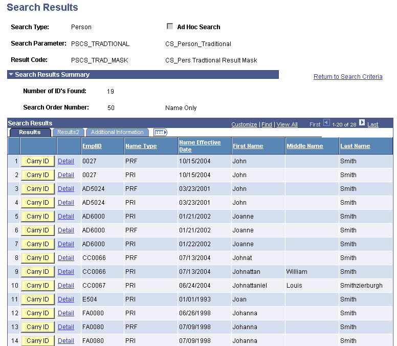 Search Results page for a manual search