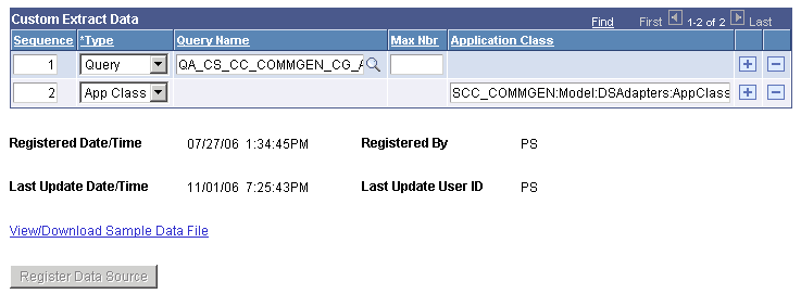 Communication Data Source page (2 of 2)